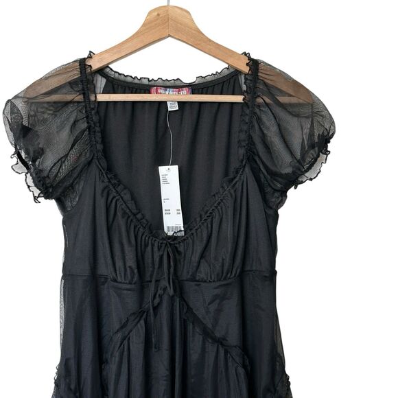 Urban Outfitters Black Babydoll Dress Chiffon Puff Sleeve Witch Goth Twilight L - Picture 13 of 13